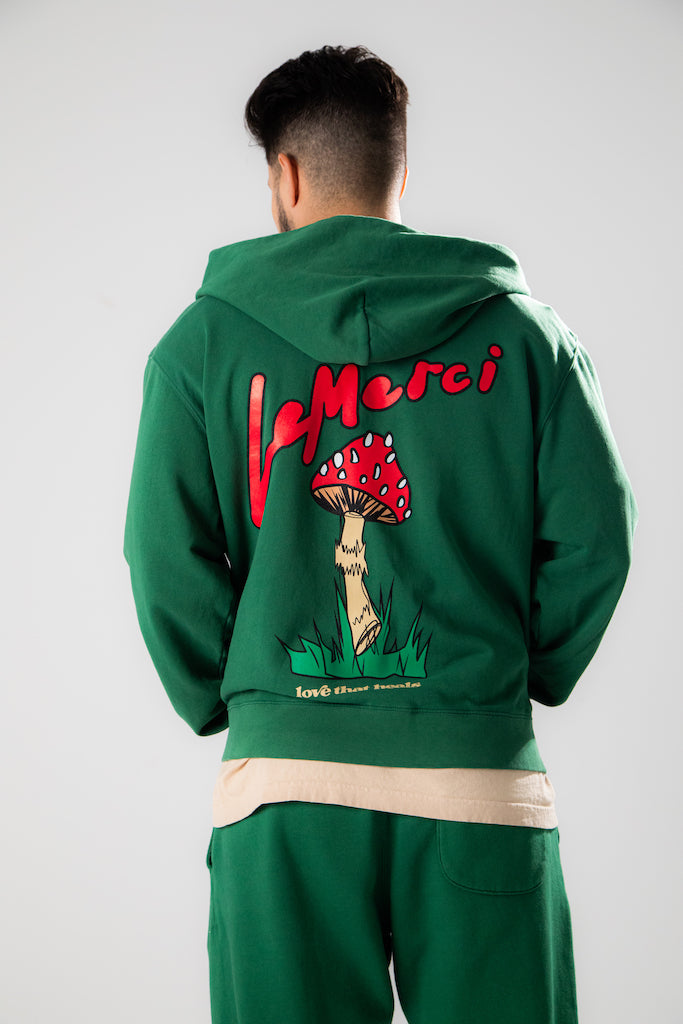 GREEN MUSHROOM ZIP-UP SWEATSHIRT