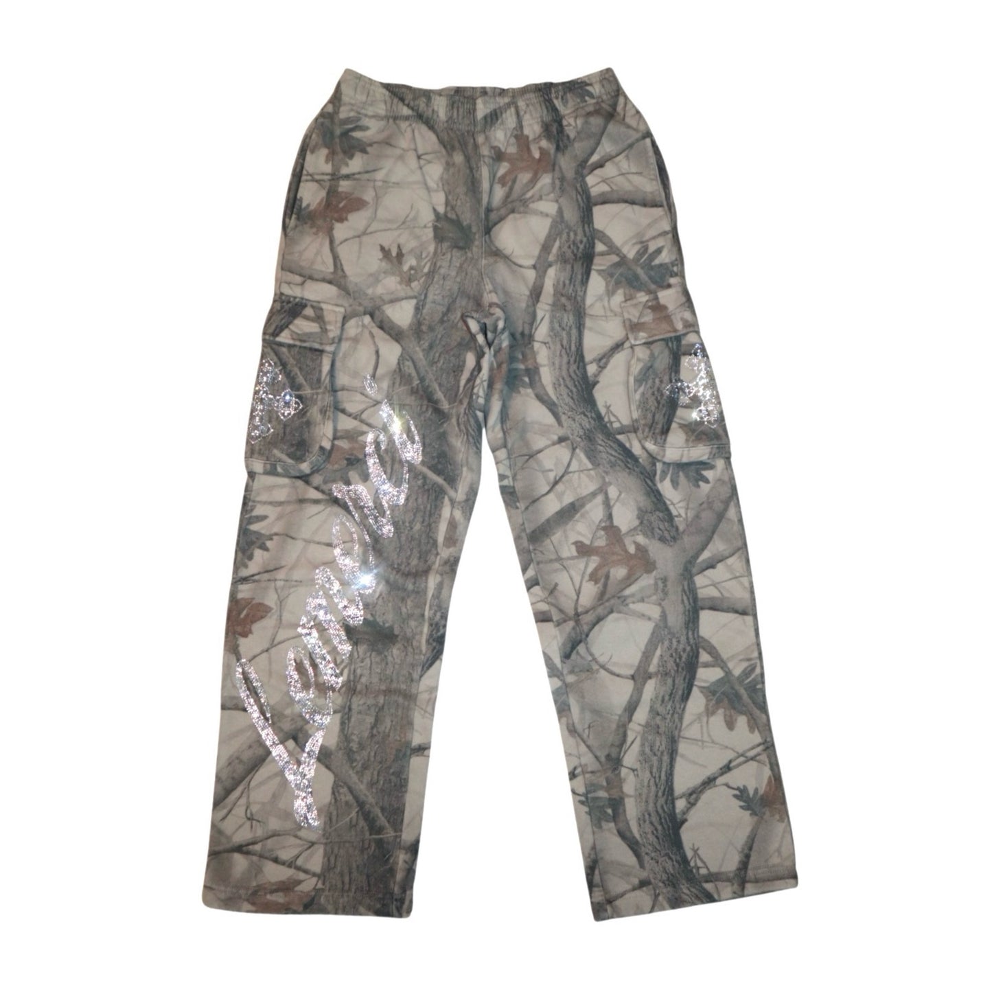 RHINESTONE CAMO CARGO SWEATPANTS