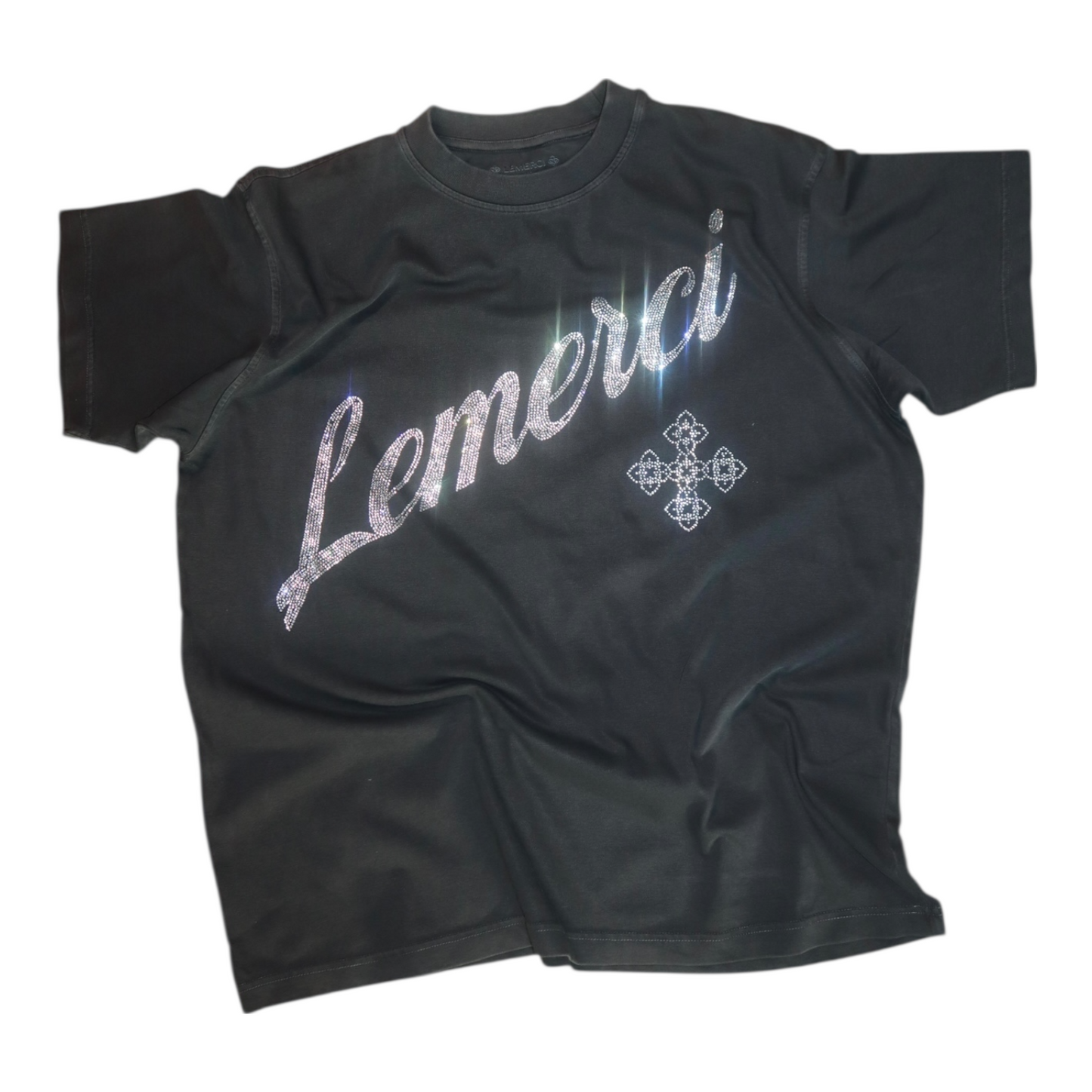 GREY VINTAGE WASHED RHINESTONE T-SHIRT