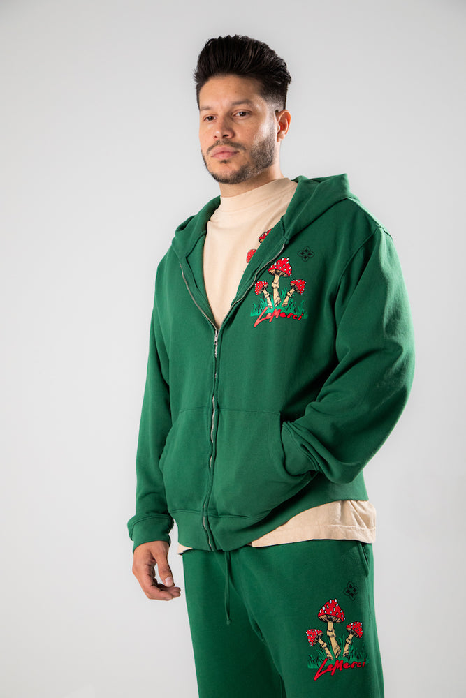 GREEN MUSHROOM ZIP-UP SWEATSHIRT